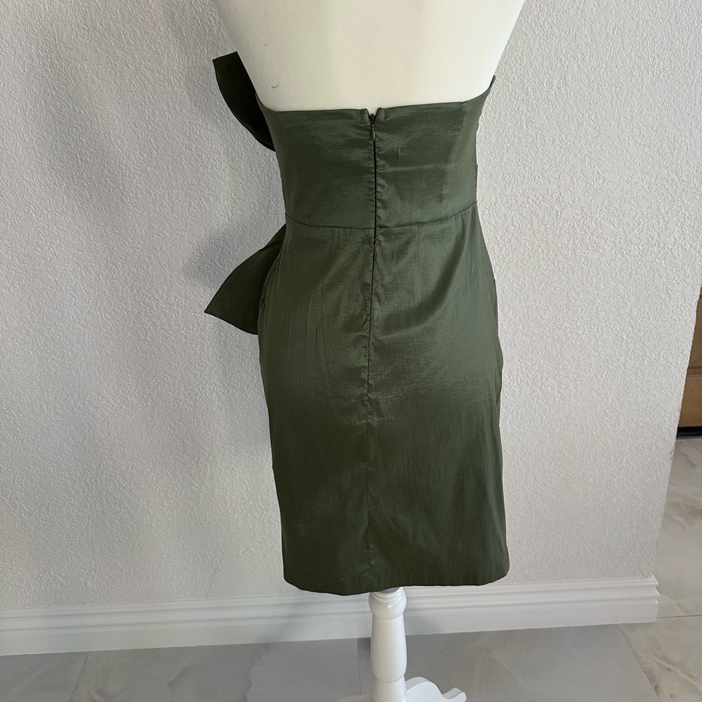 Strapless Olive Green Cocktail Dress - Picture 3 of 5